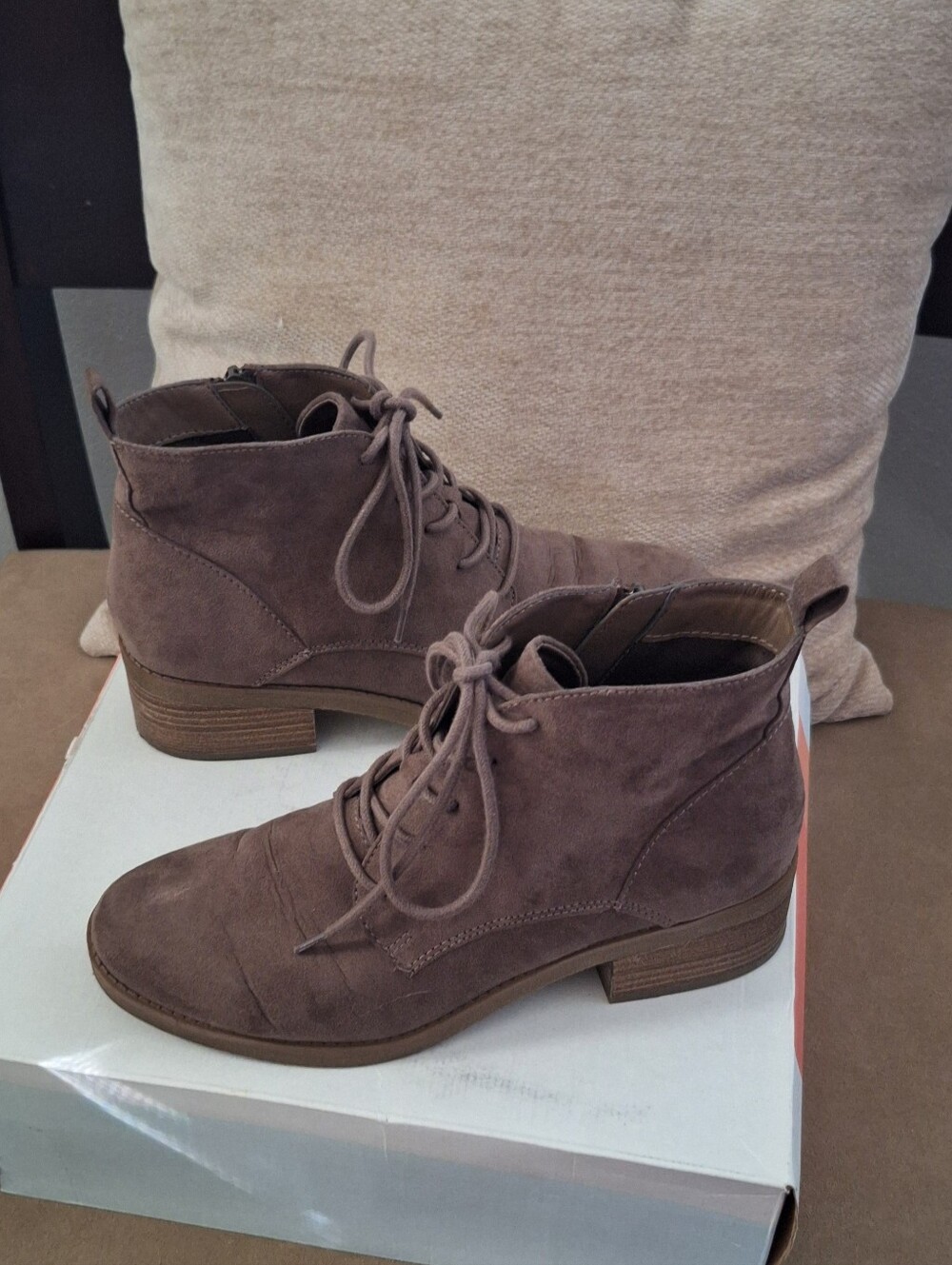 Style & Co. Taupe Suede Lace-Up Ankle Boots